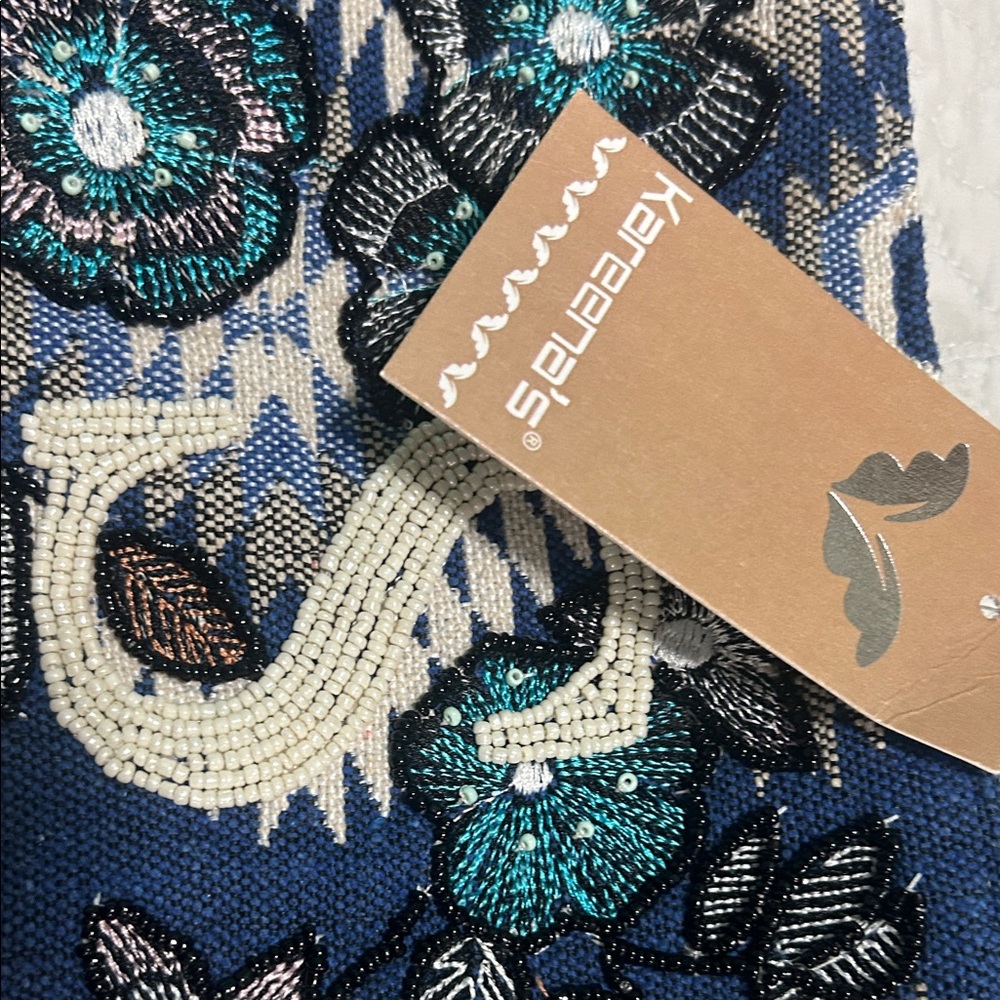 Karapass Blue and Cream Beaded Floral Bag